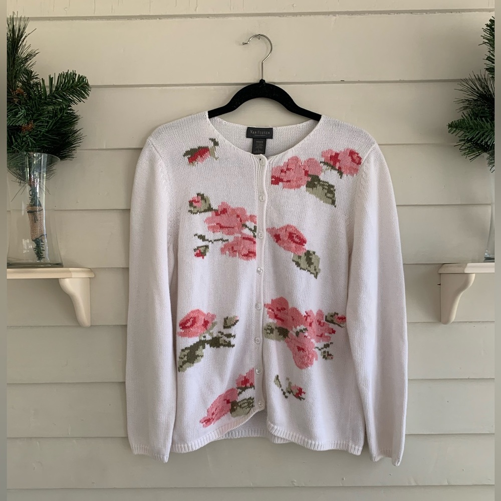 Floral Cardigan Button Up Sweater Size Large